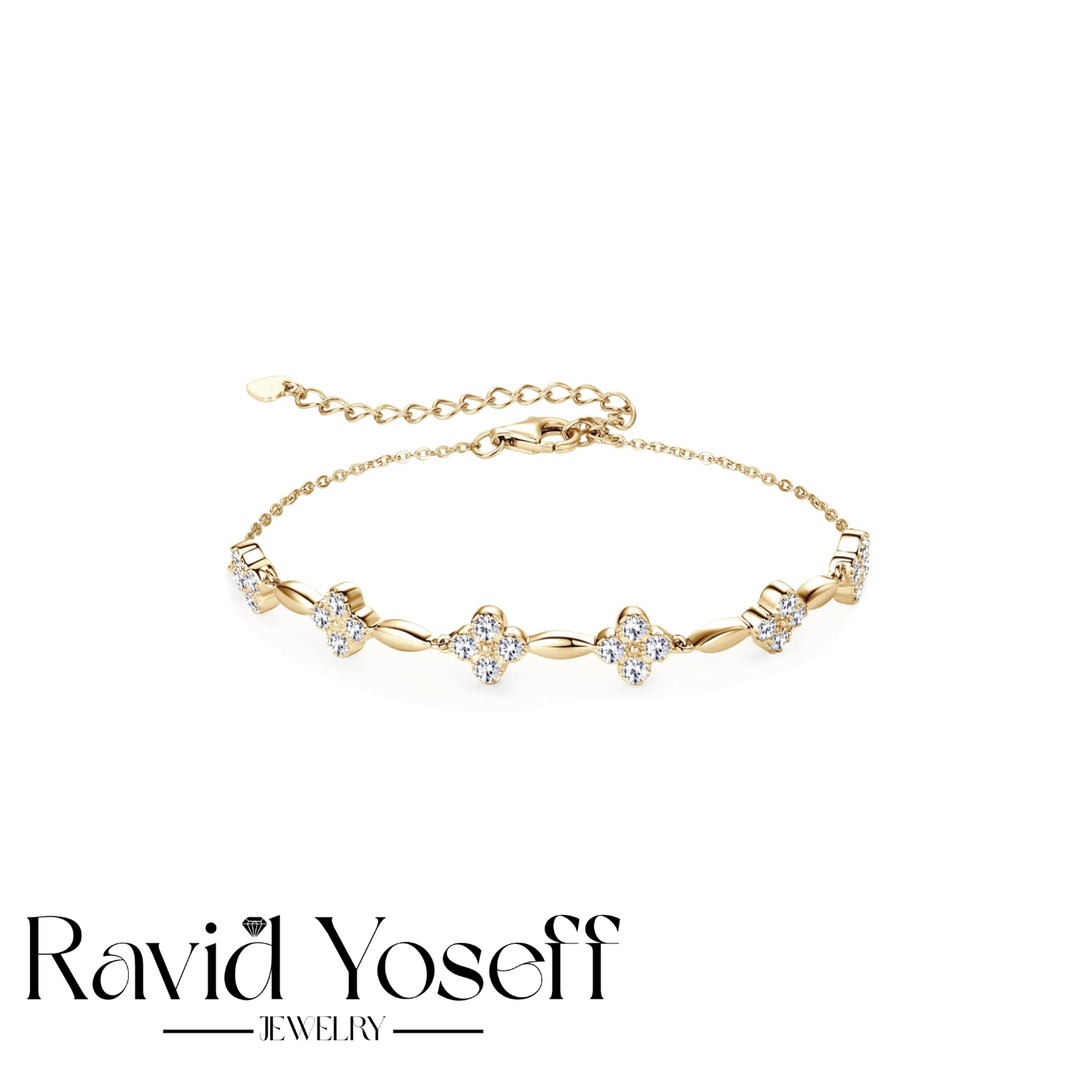 יוקרתי Moissanite צמיד תלתן