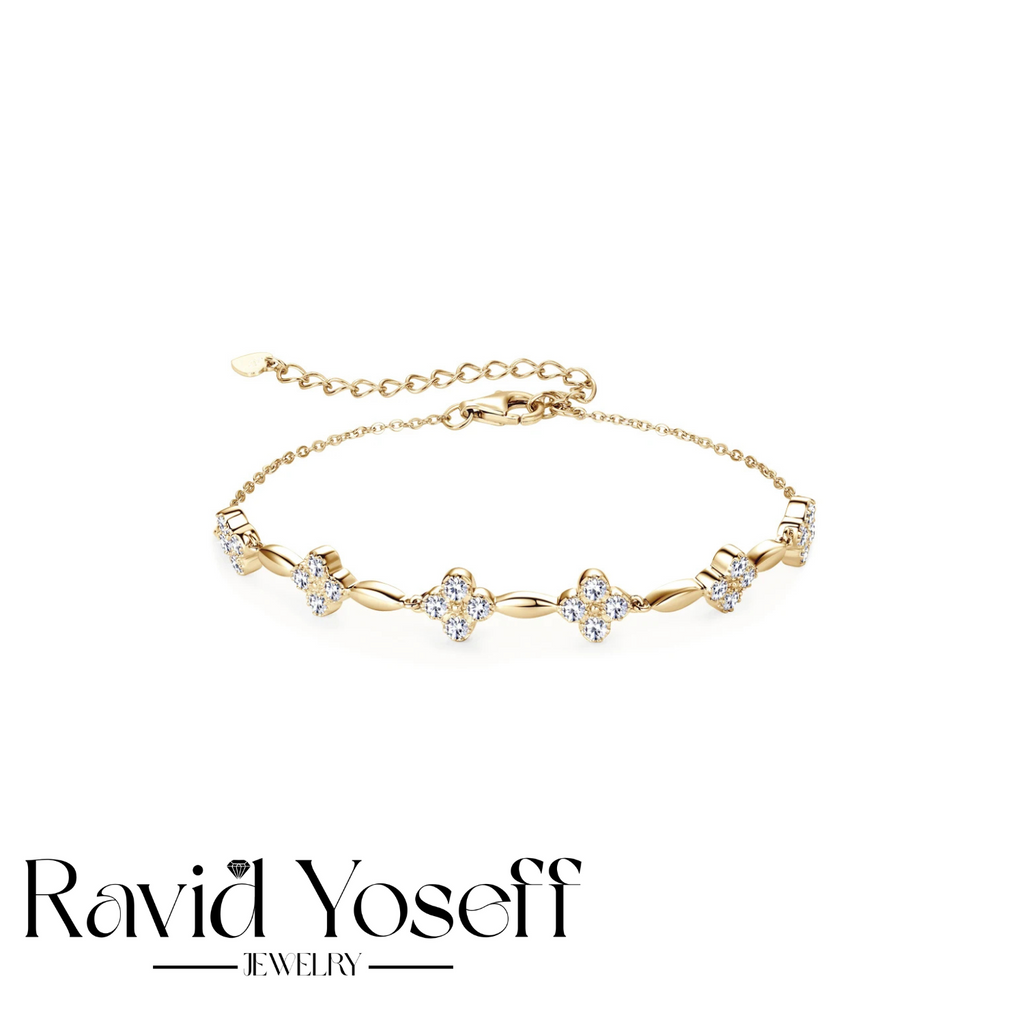 יוקרתי Moissanite צמיד תלתן